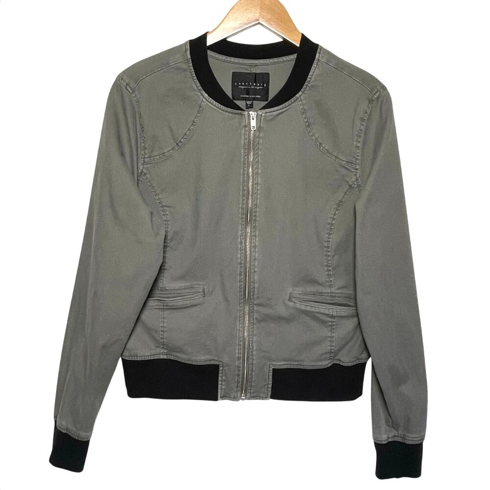 Sanctuary Olive Green Bomber Jacket with Black Trim